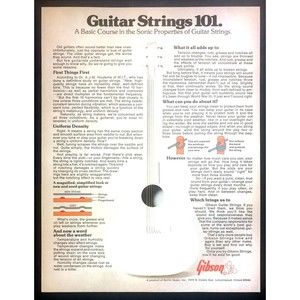 1975 Gibson Guitar Strings 101 "Basic Course in Sonic Properties" promo print ad